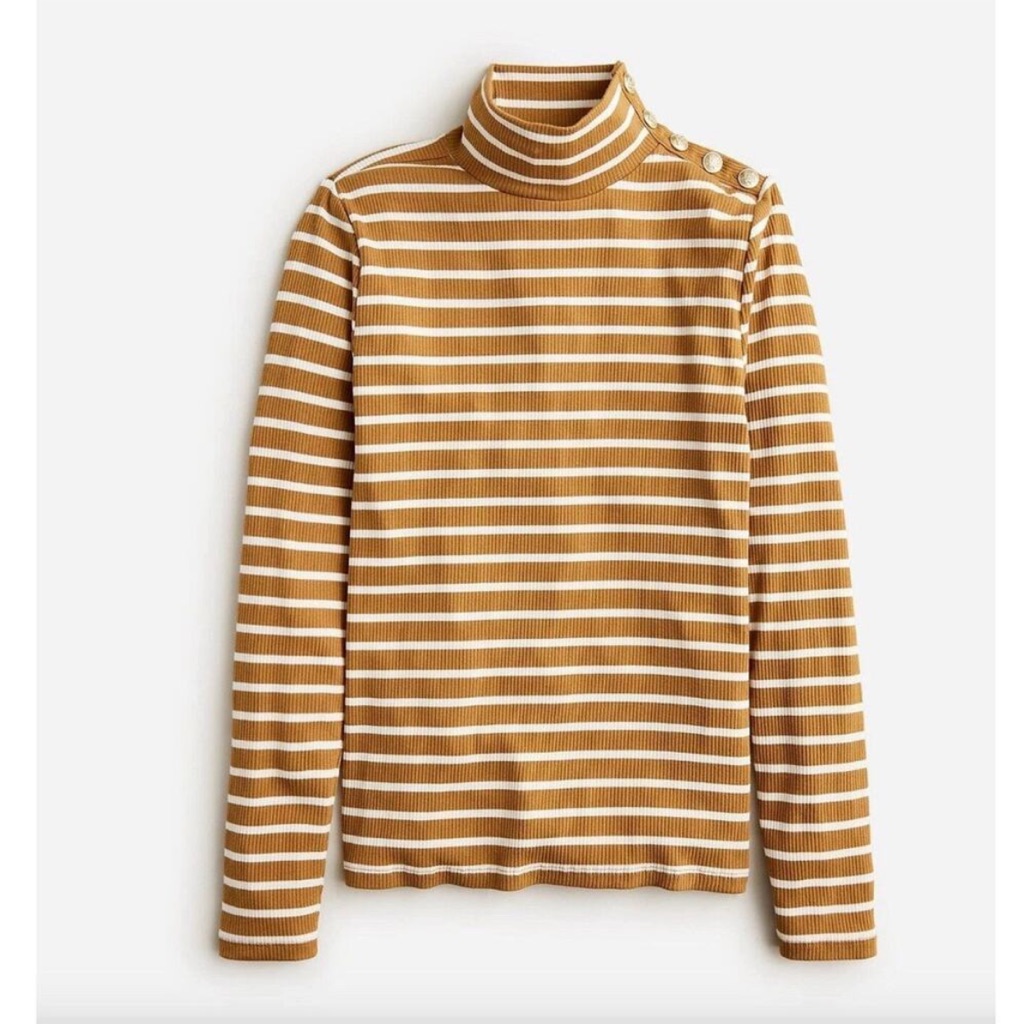 J. Crew Camel And White Striped Turtleneck Sweater